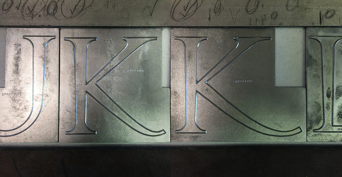 Spacerite Special Roman 2 metal type alphabet alternate Ks