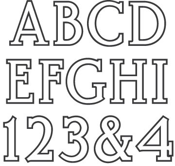 Font for matching ScotchKut Double Outline medium and large sized letter sets.