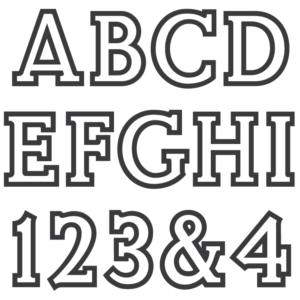 Font for matching ScotchKut Double Outline small sized letter sets.