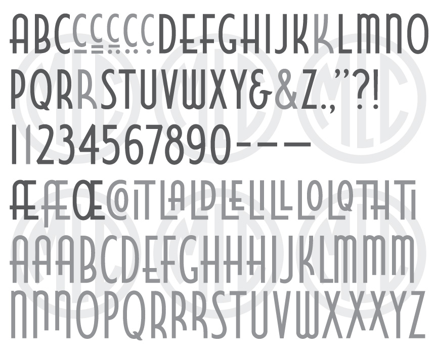 MLC Elbreco font with discretionary ligatures shown.