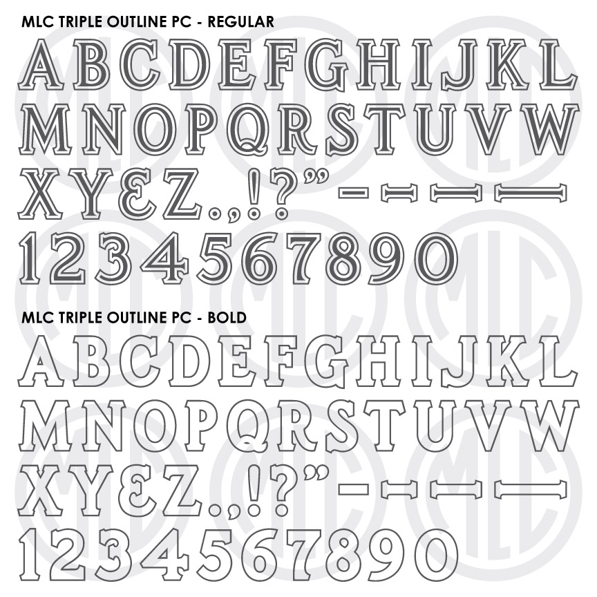 MLC PALL Triple Outline font.